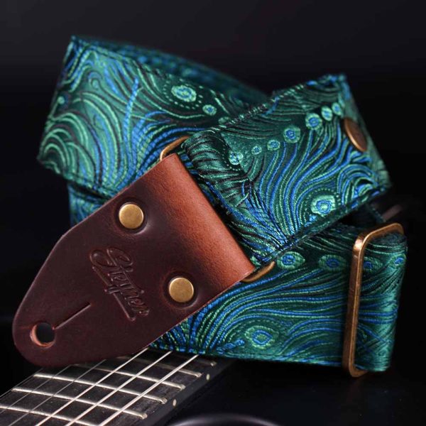 Premium Gitarrengurt grün - Peacock Forest (dunkelbraun-messing) Rabatt