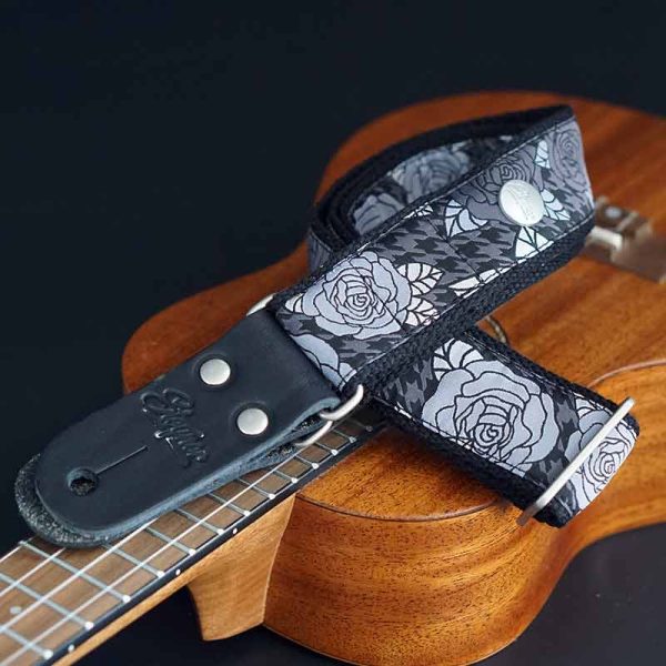 Retro Ukulelengurt - Wildrose - 38 mm (schwarz-silber) Im Angebot