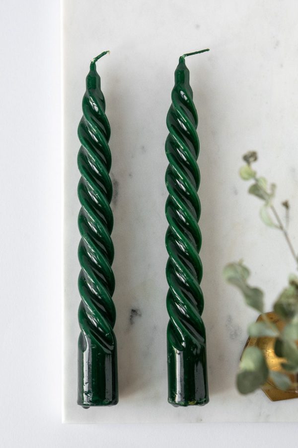 Set of spiral candles in christmas green color Online