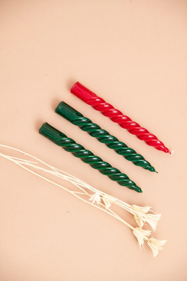 Set of spiral candles in christmas green color Online – Bild 2
