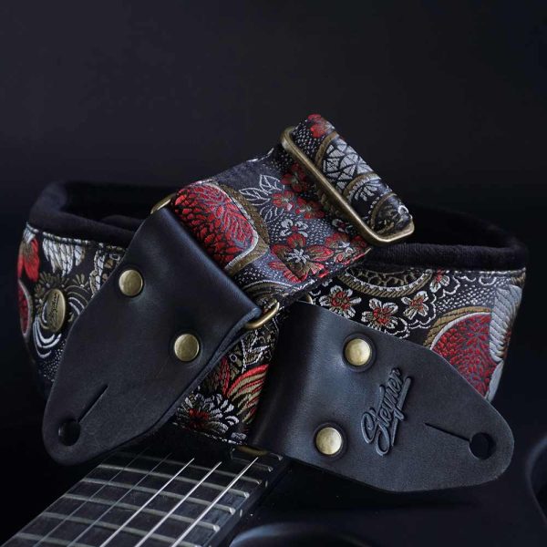 Gepolsterter Gitarrengurt schwarz - Tropical Nights  (messing-schwarz) Online-Verkauf