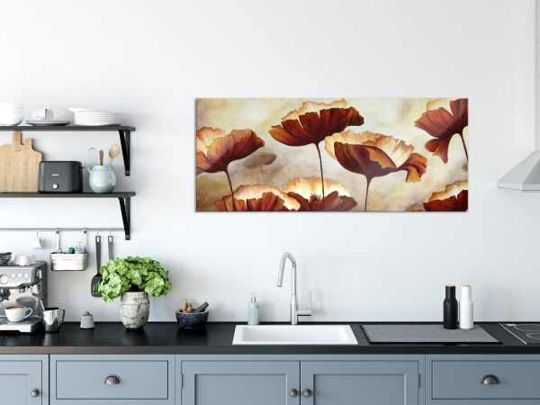 Mohnblumen gezeichnet, Glasbild Panorama Rabatt – Bild 3
