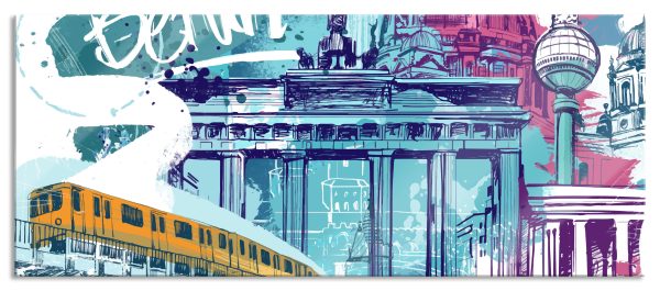 Berlin und seine Wahrzeichen Abstrakt, Glasbild Panorama Mode