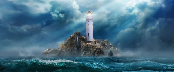Sonnenstrahlen auf Leuchtturm im Sturm, Glasbild Panorama Schn?ppchen – Bild 5