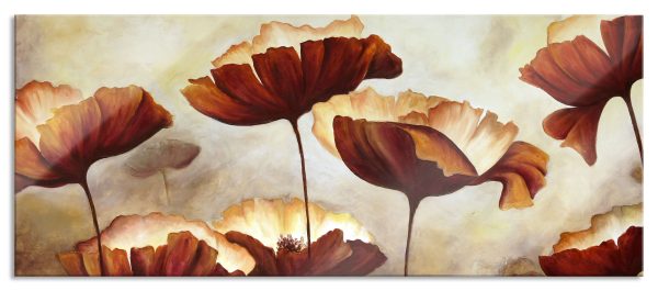 Mohnblumen gezeichnet, Glasbild Panorama Rabatt