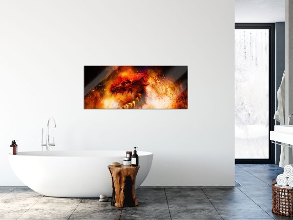 Abstrakter roter Feuerdrachen, Glasbild Panorama Rabatt – Bild 4