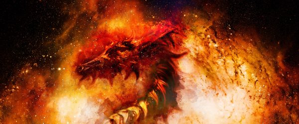 Abstrakter roter Feuerdrachen, Glasbild Panorama Rabatt – Bild 5