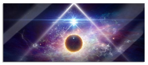 Science Fiction Collage Planeten im Weltraum, Glasbild Panorama Verkauf