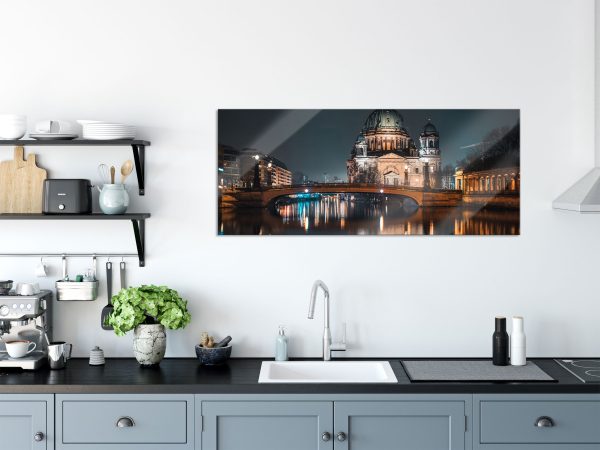 Berliner Dom an der Spree bei Nacht, Glasbild Panorama Verkauf – Bild 3