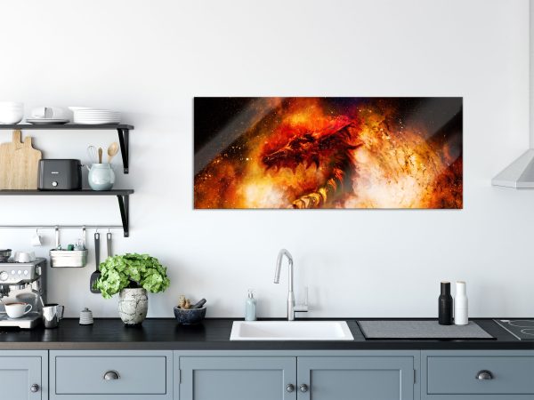 Abstrakter roter Feuerdrachen, Glasbild Panorama Rabatt – Bild 3