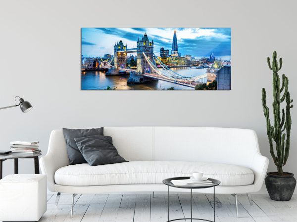 Beleuchtete Tower Bridge am Abend, Glasbild Panorama Schn?ppchen – Bild 2