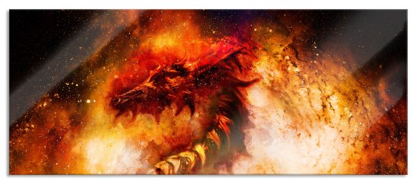 Abstrakter roter Feuerdrachen, Glasbild Panorama Rabatt
