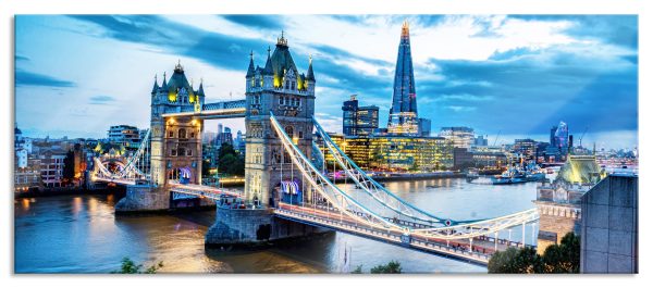 Beleuchtete Tower Bridge am Abend, Glasbild Panorama Schn?ppchen