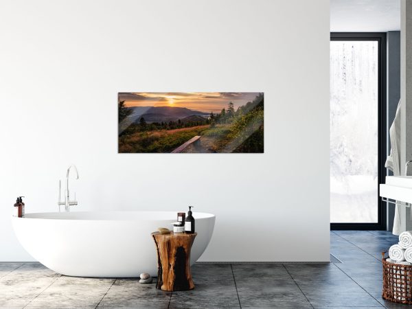 Bank auf Berggipfel bei Sonnenuntergang, Glasbild Panorama Angebot – Bild 4